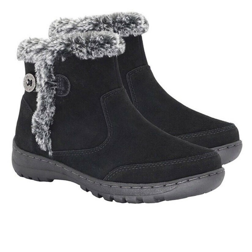 NEW KHOMBU Fur All Weather Water Resistant shoe Ankle BOOT Bootie BLACK SUEDE - Picture 7 of 7